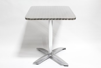 Table, Cafe, SQUARE TOP W/BRUSHED FINISH & SWIRL PATTERN , ALUMINUM, SILVER
