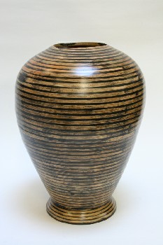 Vase, Wood, TAPERED W/BLACK RINGS, WOOD, TAN