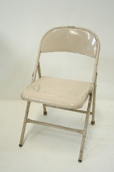 Chair, Folding, BEIGE METAL,ROUNDED, METAL, BEIGE