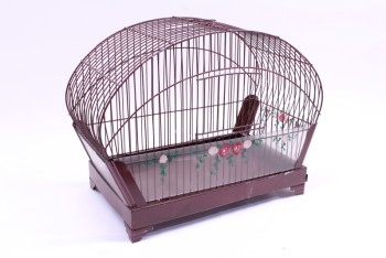 Cage, Metal, BIRD CAGE,ROUNDED TOP, PAINTED FLOWERS , METAL, BURGUNDY