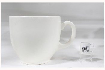 Decorative, Misc, OVERSIZED XL COFFEE CUP W/HANDLE, ALSO A SIDE TABLE OR SEAT, (STANDARD COFFEE MUG SHOWN FOR SCALE) , PLASTIC, WHITE