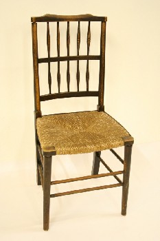 Chair, Dining, KITCHEN, TURNED SLAT BACK, WOVEN RUSH SEAT, ANTIQUE, RUSTIC, WOOD, BROWN