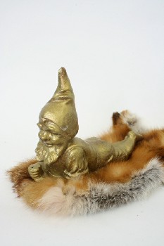 Garden, Gnome, LOUNGING GNOME W/POINTED HAT (FUR RUG NOT INCLUDED), CONCRETE, GOLD