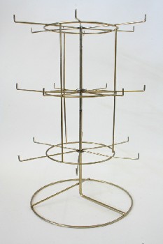 Store, Display, WIRE COUNTERTOP PRODUCT RACK W/3 LEVELS OF HOOKS, ROUND BASE, ROTATING - Dressing Not Included, METAL, BRASS
