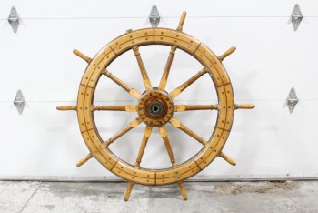 Decorative, Wheel, REAL SHIP'S WHEEL, SPOKED W/HANDLES (1 MISSING), WOOD, BROWN
