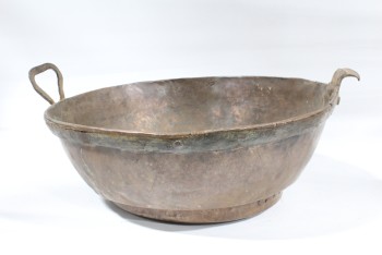 Cookware, Wok, WOK W/SIDE HANDLES, PATINA, AGED, DISTRESSED, LOPSIDED, ANTIQUE / OLD STYLE, METAL, COPPER
