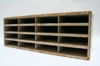 Shelf, Wood, CABINET W/4 LEVELS & 16 SLOTS, WOOD, BEIGE