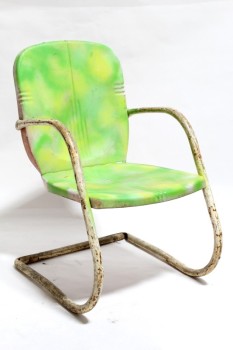 Chair, Lawn, VINTAGE SHELL BACK, RETRO, PATIO/GARDEN/MOTEL, ROUNDED ARMS, CANTILEVER, SPRAYPAINTED, AGED/RUSTY, METAL, WHITE