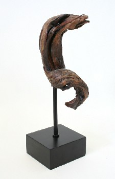 Science/Nature, Wood, TWISTED PIECE OF DRIFTWOOD ON SQUARE BLACK BASE , WOOD, BROWN