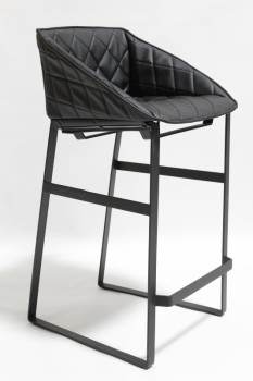 Stool, Backrest, MODERN, COUNTER HEIGHT, QUILTED SEAT, CONNECTED BLACK LEGS, FOOT REST,BACK HANDLE BAR, LEATHERETTE, BLACK