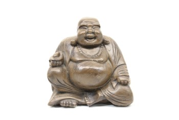 Religious, Figurine, BUDDHA,SITTING & SMILING , RESIN, BROWN