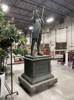 Statuary, Misc, CLEARABLE, LARGE MONUMENT W/APPROX. 123" FIGURE IN OLD FASHIONED DRESS, "EZEKIEL BURG," STATUE IS NOT PERMANENTLY ATTACHED TO 46x52x46" BASE, FOAM, MULTI-COLORED
