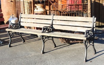 Bench, Slat Back, 6FT, PUBLIC OR PARK, WOOD SLATS, CURVED CAST IRON SIDES - Stored In Yard, Condition Not Identical To Photo, WOOD, BROWN