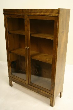 Cabinet, Wood, ELM BOOKSHELF W/2 GLASS DOORS, WOOD, BROWN