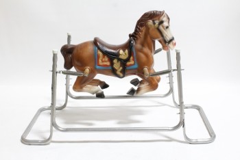 Toy, Animal, VINTAGE KIDS HORSE RIDE W/SPRINGS, TUBULAR METAL FRAME , PLASTIC, BROWN