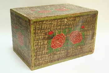 Box, Decorative, JAPANESE TEA BOX W/LATCH,RED FLOWERS W/LEAVES,VINTAGE, WOOD, MULTI-COLORED