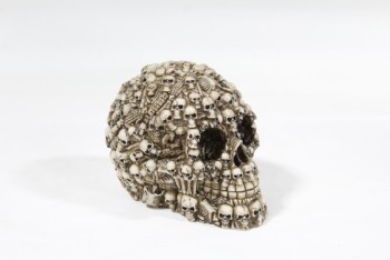 Decorative, Skull, SKULL COVERED IN SMALLER SKULLS & BONES, RESIN, BROWN