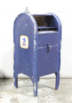 Street, Mailbox, FREESTANDING UNITED STATES / USA / USPS / US MAIL STYLE POST COLLECTION BOX, ROUNDED TOP - Condition May Not Be Identical To Photo. Paint Depts May Touch Up The Blue., METAL, BLUE