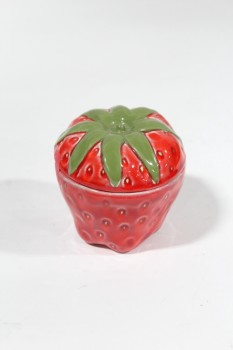Decorative, Fruit/Veg, VINTAGE STRAWBERRY, 2 PC CONTAINER W/LID, POTTERY, RED