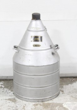 Medical, Container, CRYOGENIC LAB / NITROGEN CYLINDER W/SIDE HANDLES, POINTED TOP W/CAP, STORAGE TANK FOR LIQUEFIED GASES, "HOTMAN LABORATORIES, D-2461", METAL, GREY