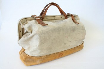 Luggage, Miscellaneous, BROWN LEATHER BOTTOM HALF, BUCKLES & HANDLES, BAG, CANVAS, BEIGE