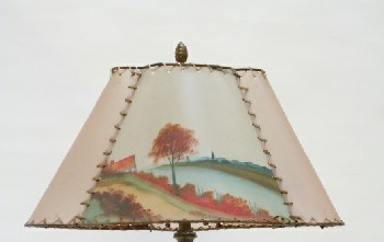 Lighting, Lamp Shade, TABLE LAMP SHADE,SCALLOPED,SOME SCENIC PANELS, STRING WRAPPED EDGE , PLASTIC, MULTI-COLORED