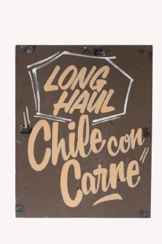 Sign, Diner, HAND PAINTED VINTAGE STYLE, "LONG HAUL CHILI CON CARNE", AGED, CARDBOARD, BROWN