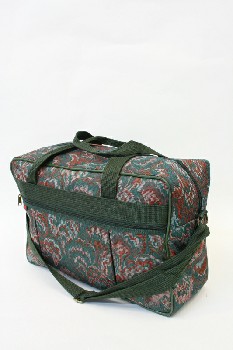 Luggage, CarryOn, RED PINK & GREEN WAVY PATTERN, GREEN HANDLES, FABRIC, GREEN