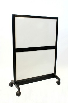 Screen, Misc, ROOM/OFFICE DIVIDER, TWO PANEL MAGNETIC / DRY ERASE (BOTH SIDES), BLACK FRAME, ROLLING, PLASTIC, WHITE