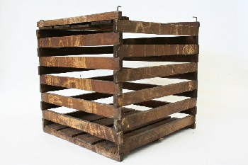 Crate, Wood, EGG CRATE, SLAT CONSTRUCTION, HANDLE, WOOD, BROWN