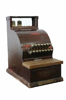 Store, Cash Register, VINTAGE OLD STYLE W/POP-UP PRICE NUMBER DISPLAY, ROUND BUTTONS, DOES NOT OPEN, WOOD, BROWN