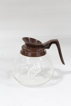Restaurant, Supplies, COFFEE CARAFE, BROWN PLASTIC TOP & HANDLE, VINTAGE, GLASS, CLEAR