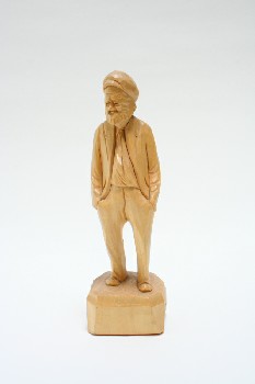 Decorative, Figurine, CARVED MAN W/HANDS IN PANT POCKETS,W/CAP & BEARD, WOOD, NATURAL