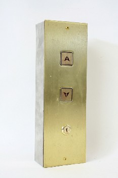 Elevator, Hardware, PLAIN PANEL W/UP & DOWN CALL BUTTONS,IN BOX, METAL, BRASS
