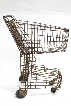 Cart, Shopping, STORE, SMALL, VINTAGE, WIRE, ROUNDED FRONT, LOWER RACK, RUSTY/AGED/USED, METAL, RUST