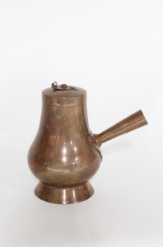 Cookware, Coffeepot, TURKISH COFFEE POT, COPPER VESSEL, SINGLE HANDLE, LID, AGED, USED, METAL, COPPER