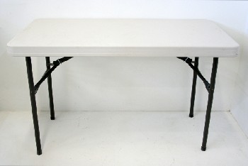 Table, Folding, ROUNDED EDGE PLASTIC TOP W/BLK METAL LEGS, PLASTIC, WHITE