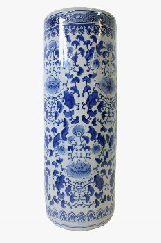 Vase, Floor, GREY & WHITE FLORAL,CYLINDRICAL,ASIAN STYLE, UMBRELLA STAND, CERAMIC, GREY