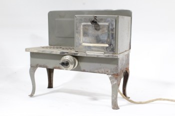 Toy, Misc, VINTAGE MINIATURE CHILD'S OVEN/STOVE, AGED, METAL, GREY