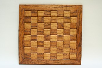 Game, Chess Board, CHESS/CHECKERS, ROUNDED CORNERS ON TILES, WOOD, BROWN