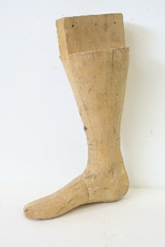Decorative, Feet, VINTAGE LEG & FOOT FORM,BOOT (RIGHT) & SHIN SHAPED , WOOD, BROWN
