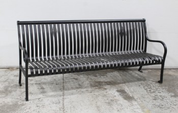 Bench, Misc, PUBLIC / MUNICIPAL PARK BENCH, FLAT WELDED SLAT CONSTRUCTION W/ARMS - These Benches May Be Professionally Painted Black Or Silver / Grey, IRON, BLACK