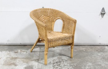 Chair, Rattan, ROUNDED BACK W/ARMS, WICKER, BROWN