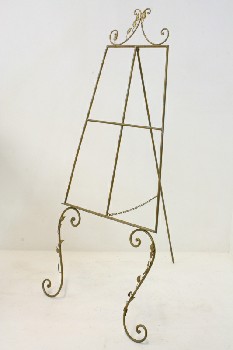 Art Supplies, Easel, FREESTANDING, FOLDING, CURLED TOP & LEGS W/LEAVES, USED, METAL, BRASS
