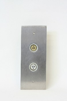 Elevator, Hardware, PLAIN PANEL W/WHITE UP & DOWN CALL BUTTONS,BRUSHED , STAINLESS STEEL, GREY