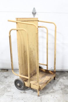 Tool, Hand Truck, ANTIQUE 2 HANDLE HAND CART, DOLLY, RUSTED AGED/DISTRESSED FRAME, 2 WHEELS, METAL, YELLOW