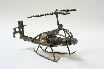 Decorative, Aviation, HELICOPTER MADE OF SPARK PLUGS, BIKE CHAIN & OTHER MISC INDUSTRIAL PARTS, METAL, SILVER