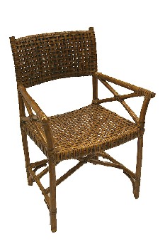 Chair, Restaurant, BAMBOO FRAME W/ARMS, WOVEN SEAT & BACK, AGED, BAMBOO, BROWN