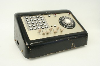 Phone, Rotary, SWITCHBOARD W/ROTARY, WHITE & 2 RED LIGHTS, BEIGE SWITCHES, METAL, BLACK