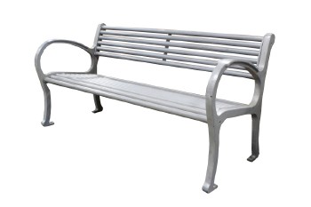 Bench, Misc, PUBLIC/MUNICIPAL PARK BENCH, ROUNDED WELDED ROD CONSTRUCTION W/CURVED ARMS, IRON, GREY